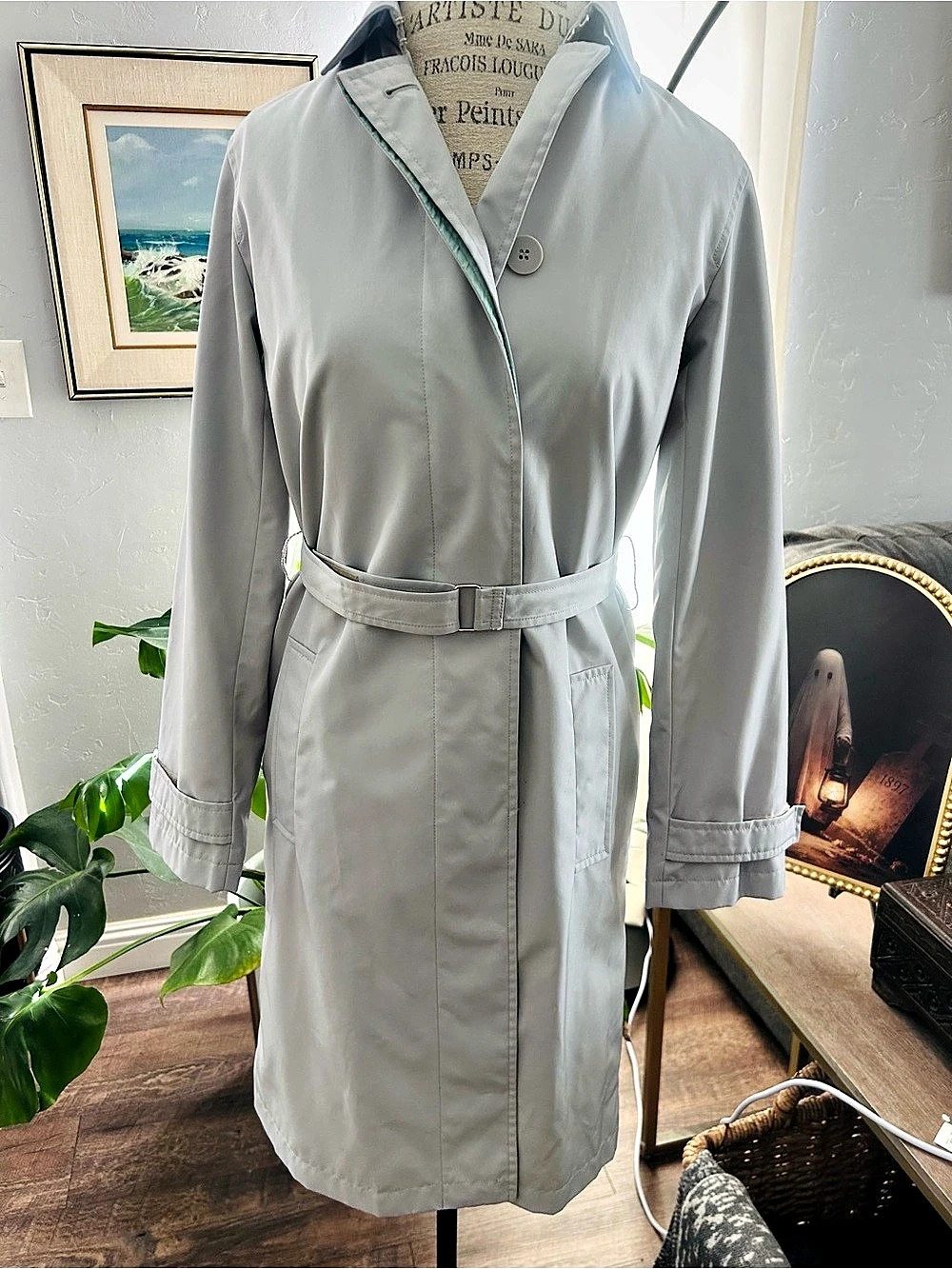 Express Women's Belted Trench Coat Gray XS Like New